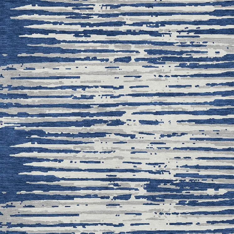 9' X 12' Navy Blue And Ivory Striped Washable Indoor Outdoor Area Rug