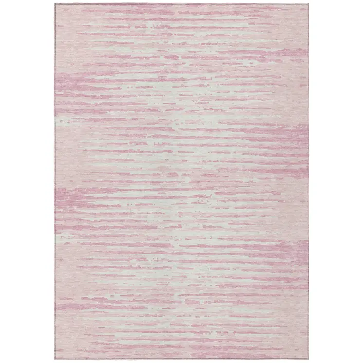 5' X 8' Pink And Gray Striped Washable Indoor Outdoor Area Rug