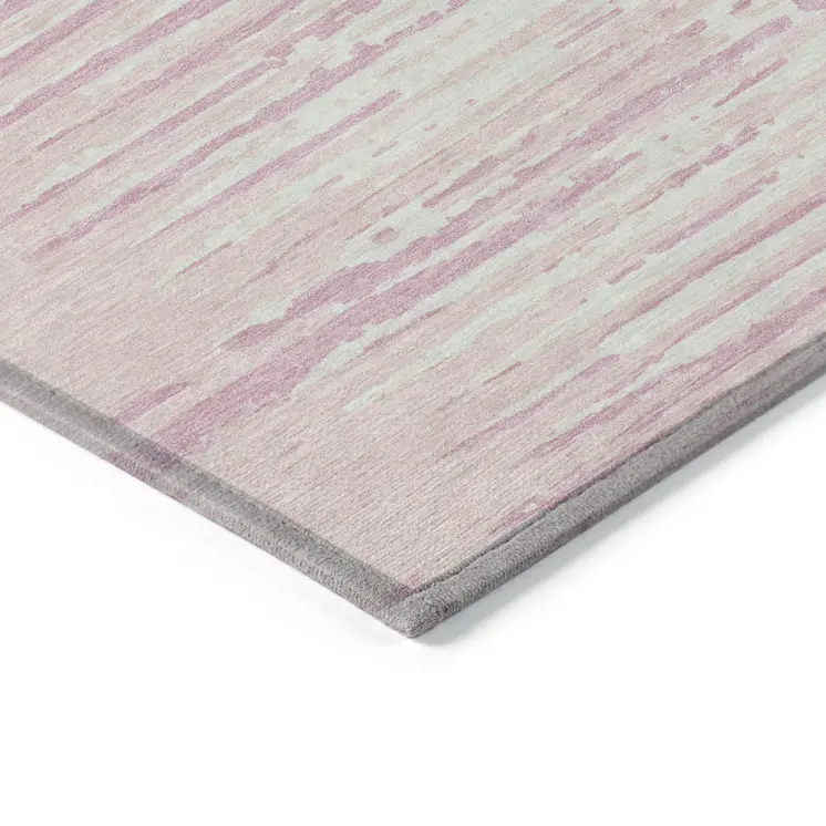 5' X 8' Pink And Gray Striped Washable Indoor Outdoor Area Rug