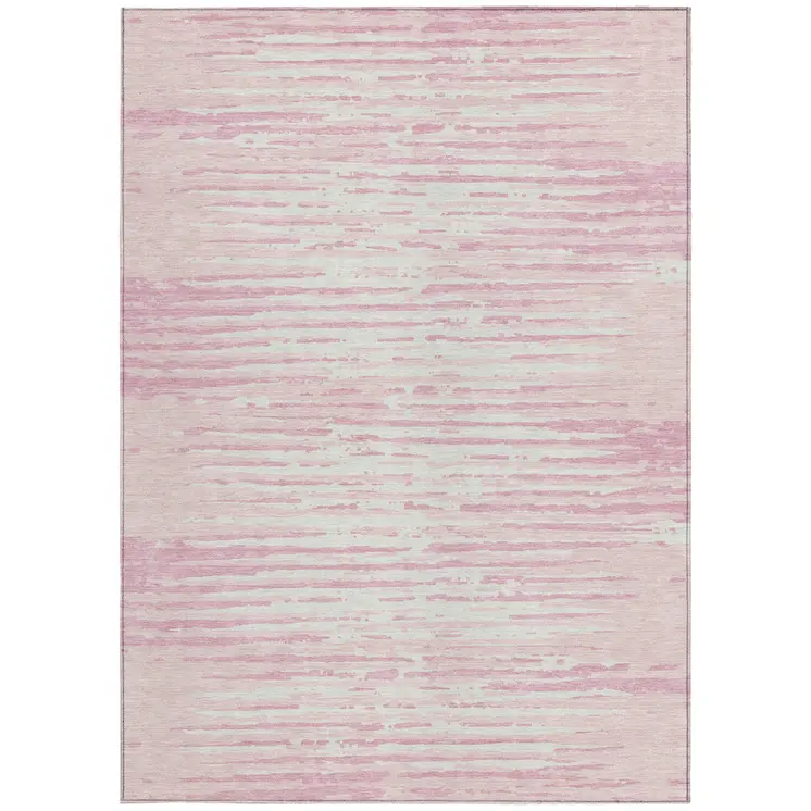 8' X 10' Pink And Gray Striped Washable Indoor Outdoor Area Rug