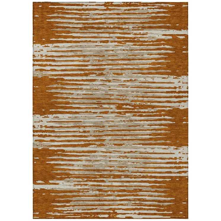 3' X 5' Brown Gray And Ivory Striped Washable Indoor Outdoor Area Rug