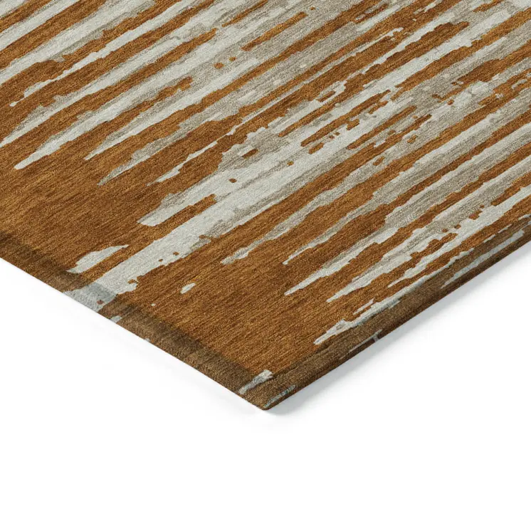 3' X 5' Brown Gray And Ivory Striped Washable Indoor Outdoor Area Rug