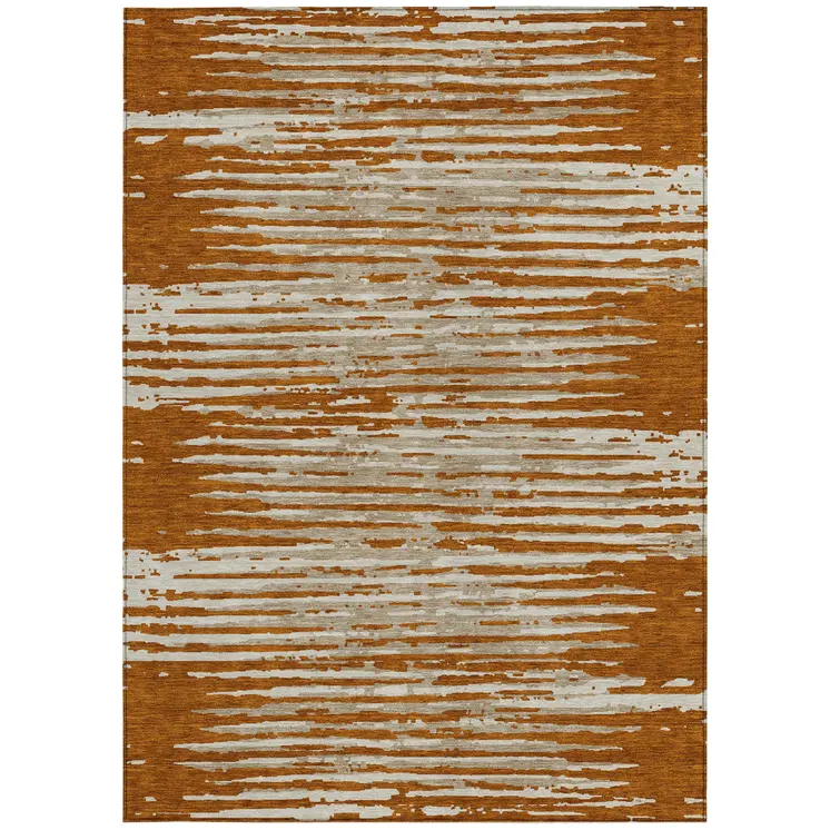 3' X 5' Brown Gray And Ivory Striped Washable Indoor Outdoor Area Rug