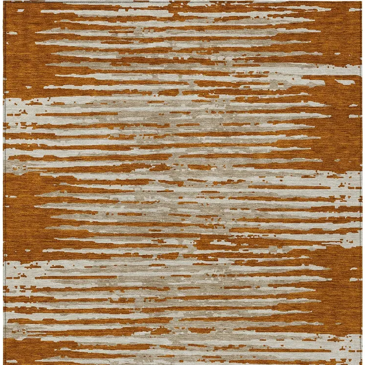 5' X 8' Brown Gray And Ivory Striped Washable Indoor Outdoor Area Rug