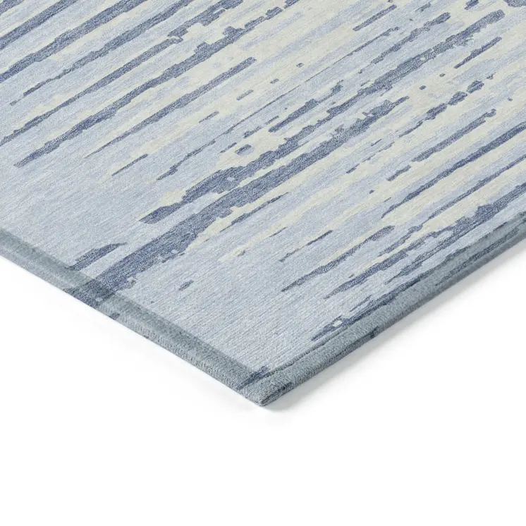 3' X 5' Sky Blue And Ivory Striped Washable Indoor Outdoor Area Rug