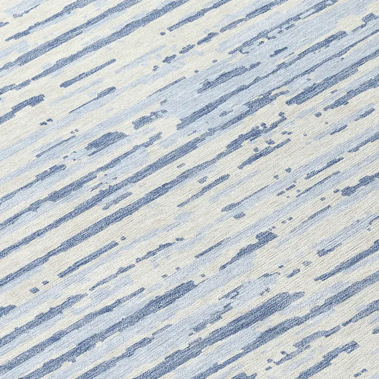 8' Sky Blue And Ivory Round Striped Washable Indoor Outdoor Area Rug