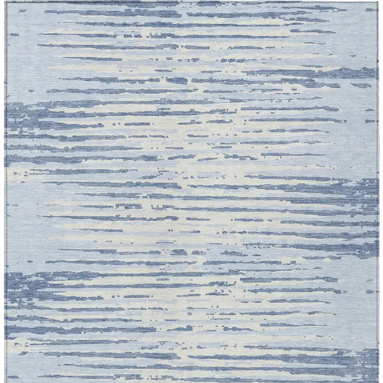 8' X 10' Sky Blue And Ivory Striped Washable Indoor Outdoor Area Rug