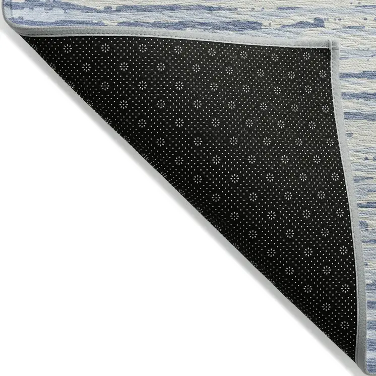 8' X 10' Sky Blue And Ivory Striped Washable Indoor Outdoor Area Rug