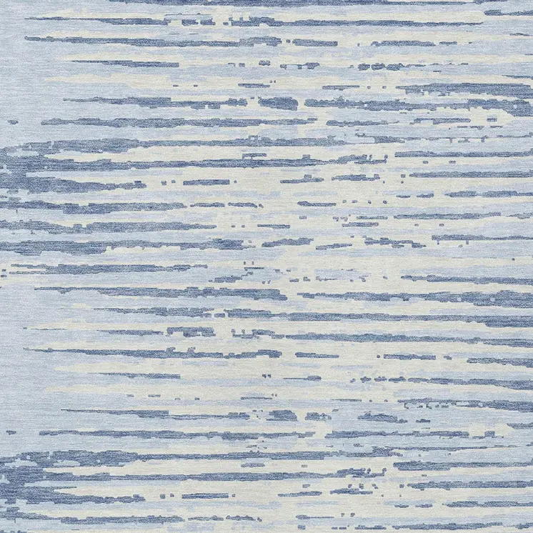 8' X 10' Sky Blue And Ivory Striped Washable Indoor Outdoor Area Rug