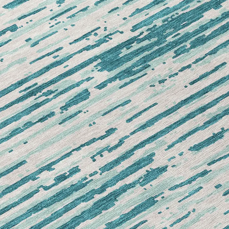 8' Teal Blue And Ivory Round Striped Washable Indoor Outdoor Area Rug