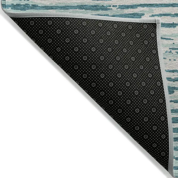 8' X 10' Teal Blue And Ivory Striped Washable Indoor Outdoor Area Rug