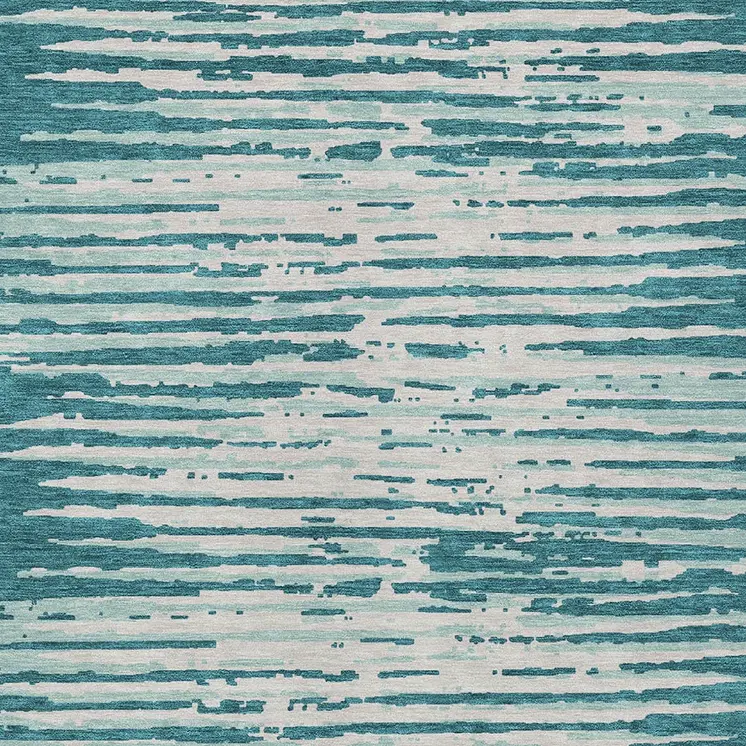 8' X 10' Teal Blue And Ivory Striped Washable Indoor Outdoor Area Rug