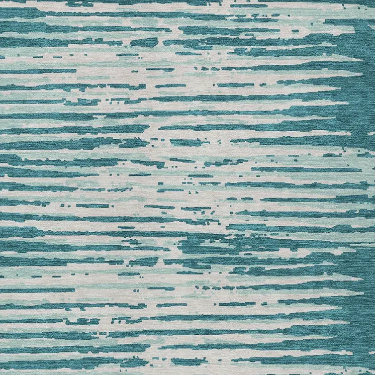10' X 14' Teal Blue And Ivory Striped Washable Indoor Outdoor Area Rug