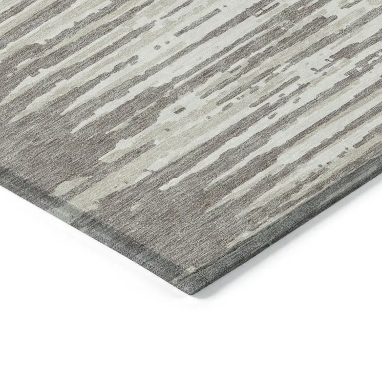 5' X 8' Taupe And Ivory Striped Washable Indoor Outdoor Area Rug
