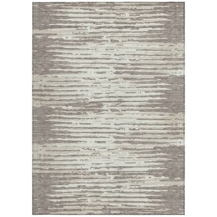 5' X 8' Taupe And Ivory Striped Washable Indoor Outdoor Area Rug