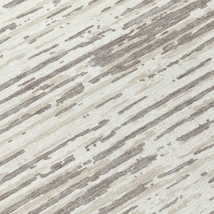 8' Taupe And Ivory Round Striped Washable Indoor Outdoor Area Rug