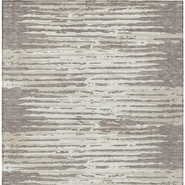 9' X 12' Taupe And Ivory Striped Washable Indoor Outdoor Area Rug