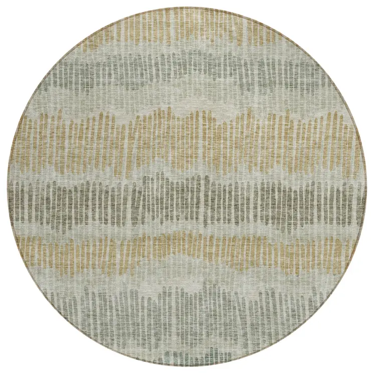 8' Beige Brown And Gray Round Striped Washable Indoor Outdoor Area Rug
