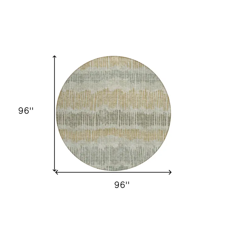 8' Beige Brown And Gray Round Striped Washable Indoor Outdoor Area Rug