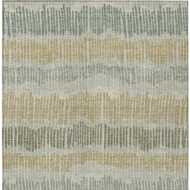 10' X 14' Beige Brown And Gray Striped Washable Indoor Outdoor Area Rug