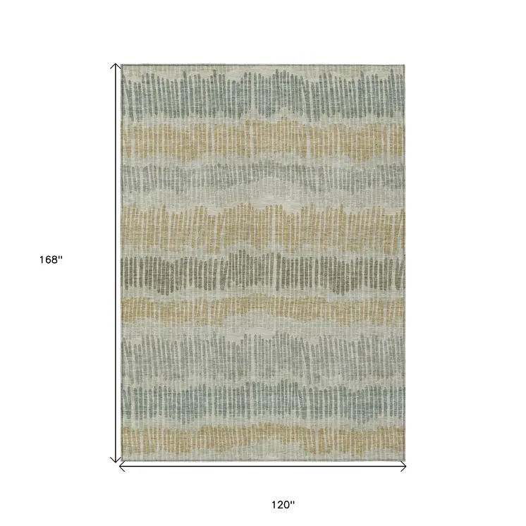 10' X 14' Beige Brown And Gray Striped Washable Indoor Outdoor Area Rug