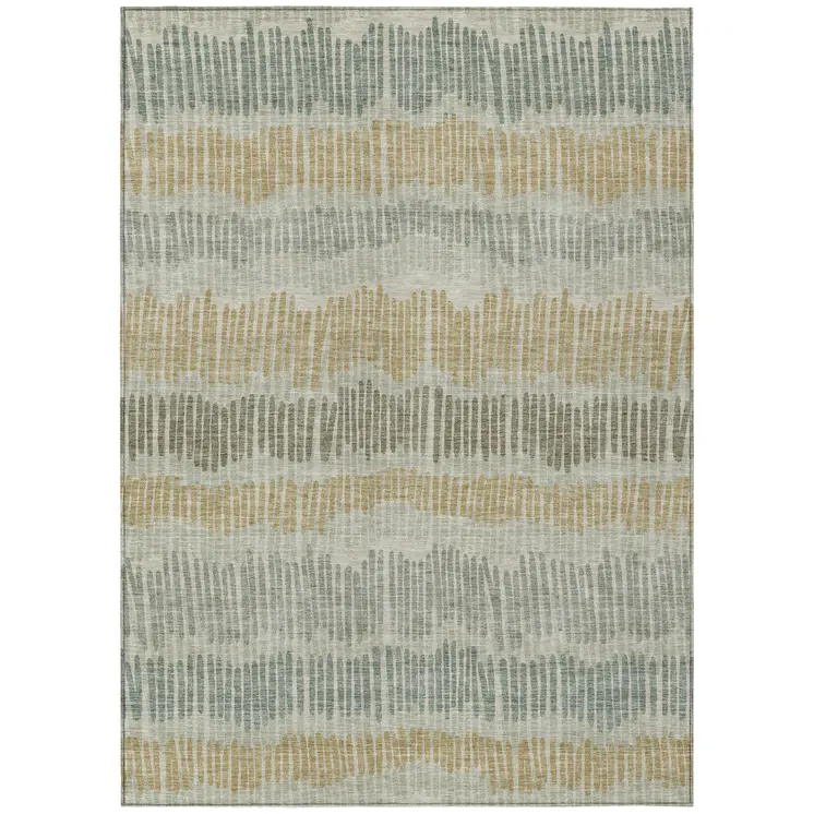 10' X 14' Beige Brown And Gray Striped Washable Indoor Outdoor Area Rug
