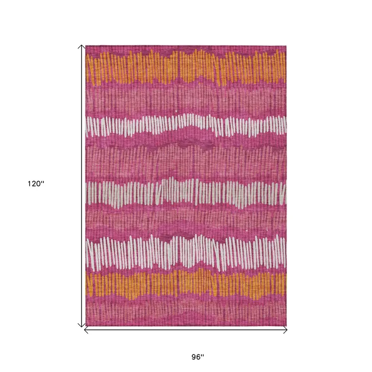 8' X 10' Blush Ivory And Brown Striped Washable Indoor Outdoor Area Rug