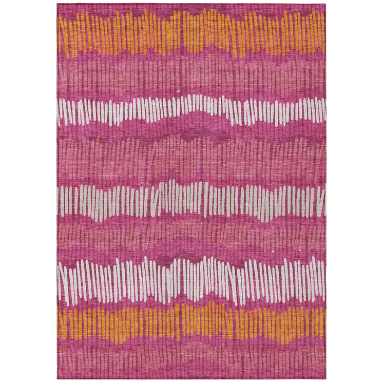 8' X 10' Blush Ivory And Brown Striped Washable Indoor Outdoor Area Rug