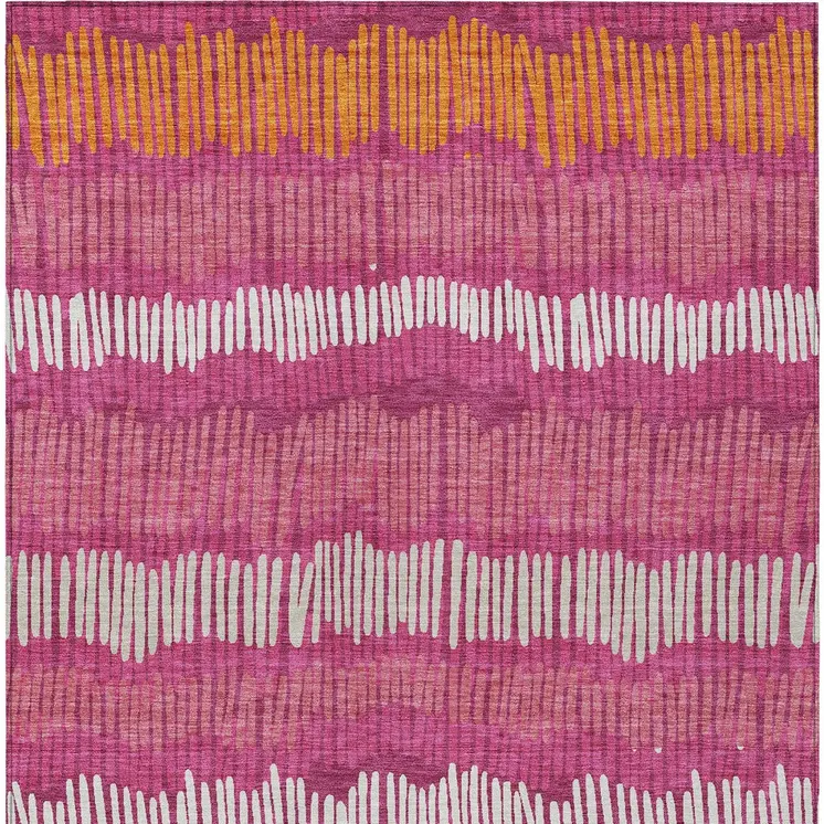 10' X 14' Blush Ivory And Brown Striped Washable Indoor Outdoor Area Rug