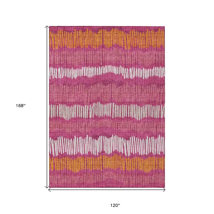 10' X 14' Blush Ivory And Brown Striped Washable Indoor Outdoor Area Rug