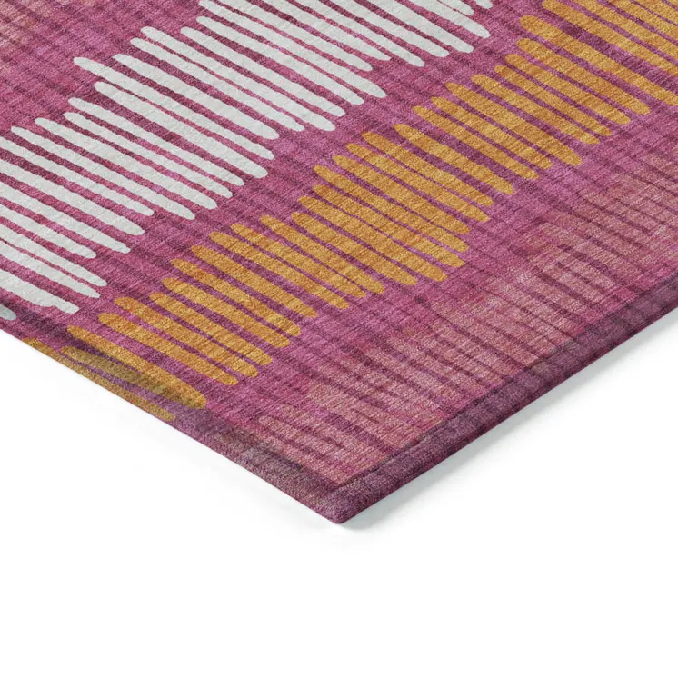 10' X 14' Blush Ivory And Brown Striped Washable Indoor Outdoor Area Rug