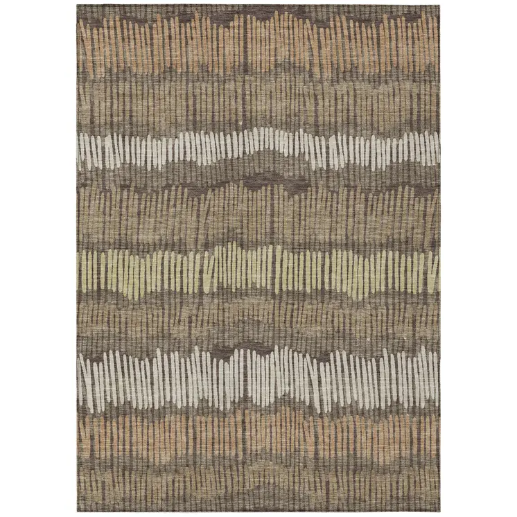 3' X 5' Brown And Dark Green Striped Washable Indoor Outdoor Area Rug