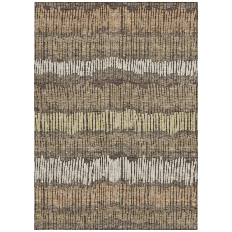 5' X 8' Brown And Dark Green Striped Washable Indoor Outdoor Area Rug