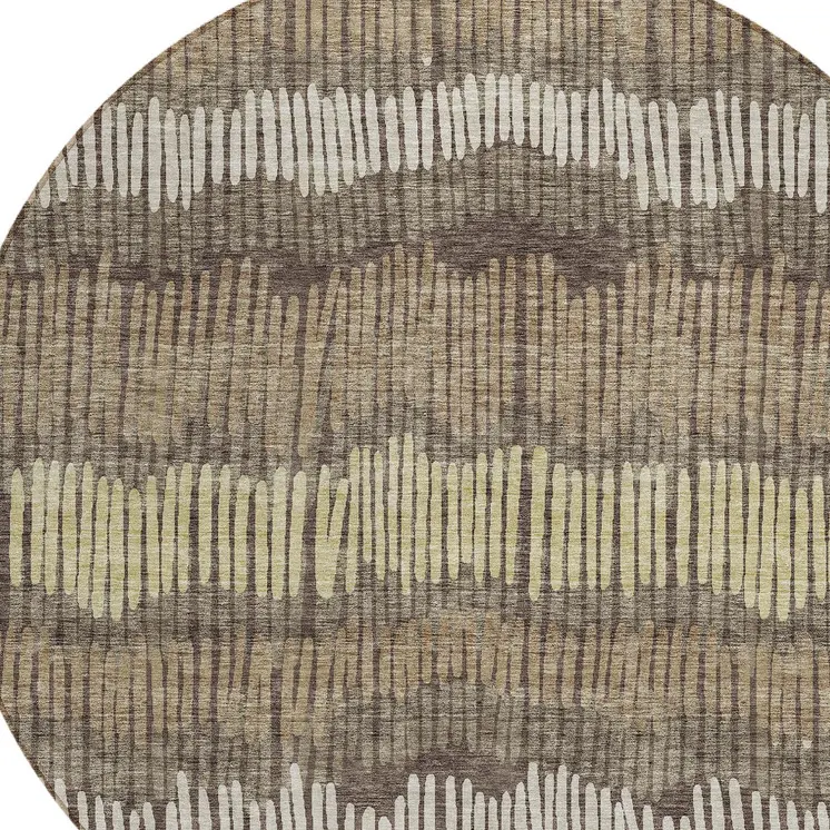 8' Brown And Dark Green Round Striped Washable Indoor Outdoor Area Rug