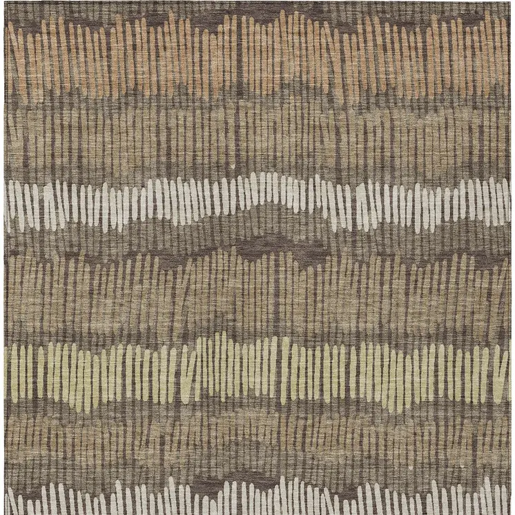 10' X 14' Brown And Dark Green Striped Washable Indoor Outdoor Area Rug
