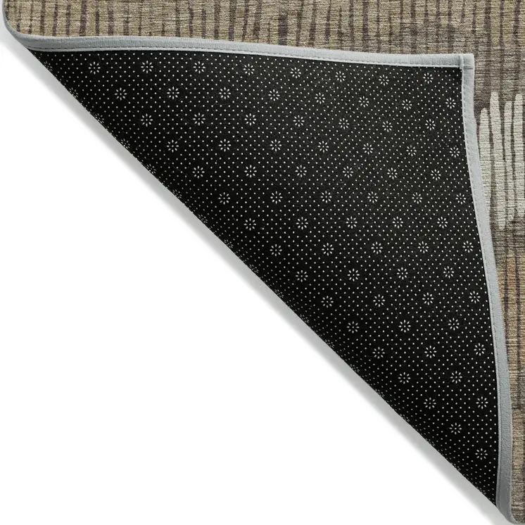 10' X 14' Brown And Dark Green Striped Washable Indoor Outdoor Area Rug