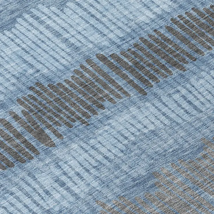8' Blue Black And Gray Round Striped Washable Indoor Outdoor Area Rug