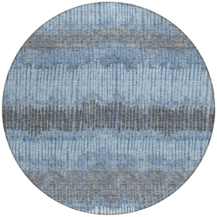 8' Blue Black And Gray Round Striped Washable Indoor Outdoor Area Rug