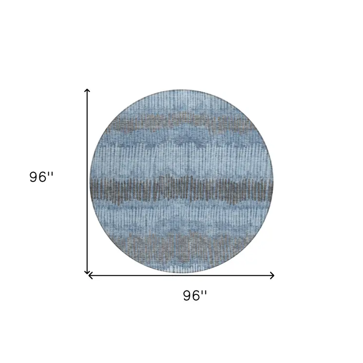 8' Blue Black And Gray Round Striped Washable Indoor Outdoor Area Rug