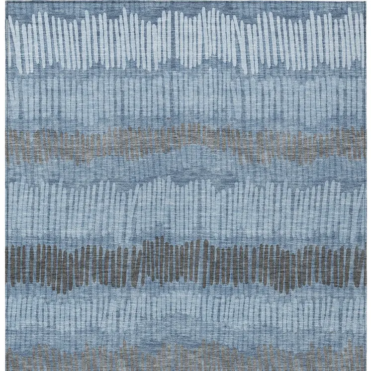 8' X 10' Blue Black And Gray Striped Washable Indoor Outdoor Area Rug