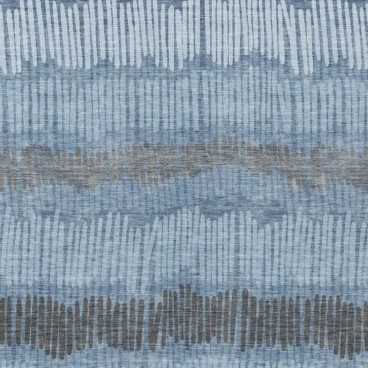 9' X 12' Blue Black And Gray Striped Washable Indoor Outdoor Area Rug