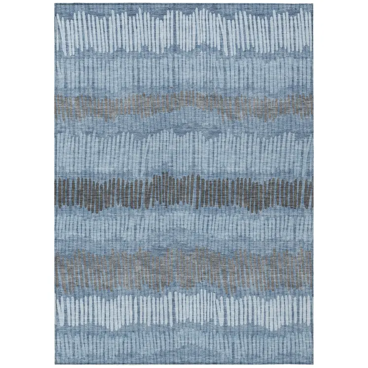 10' X 14' Blue Black And Gray Striped Washable Indoor Outdoor Area Rug