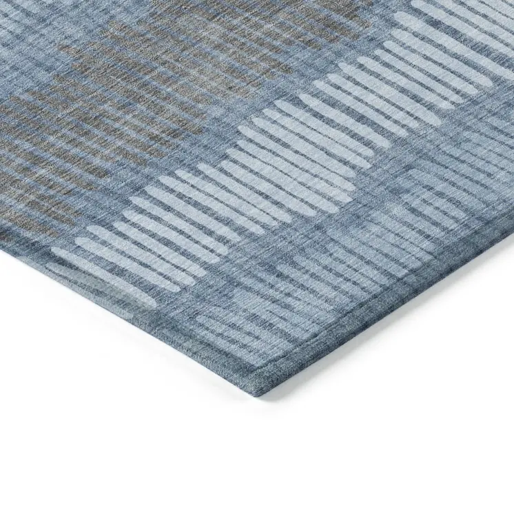 10' X 14' Blue Black And Gray Striped Washable Indoor Outdoor Area Rug