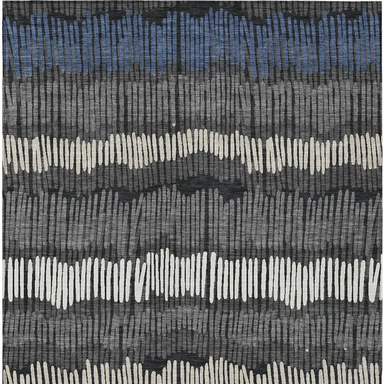 3' X 5' Charcoal Blue And Ivory Striped Washable Indoor Outdoor Area Rug