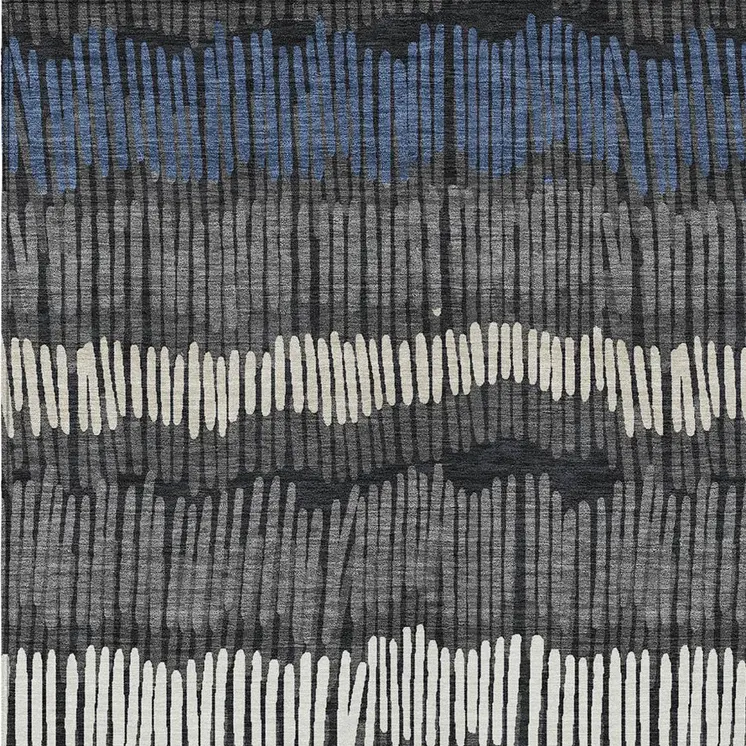 3' X 5' Charcoal Blue And Ivory Striped Washable Indoor Outdoor Area Rug