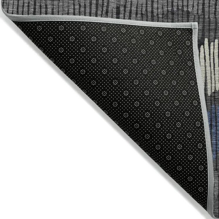 8' X 10' Charcoal Blue And Ivory Striped Washable Indoor Outdoor Area Rug