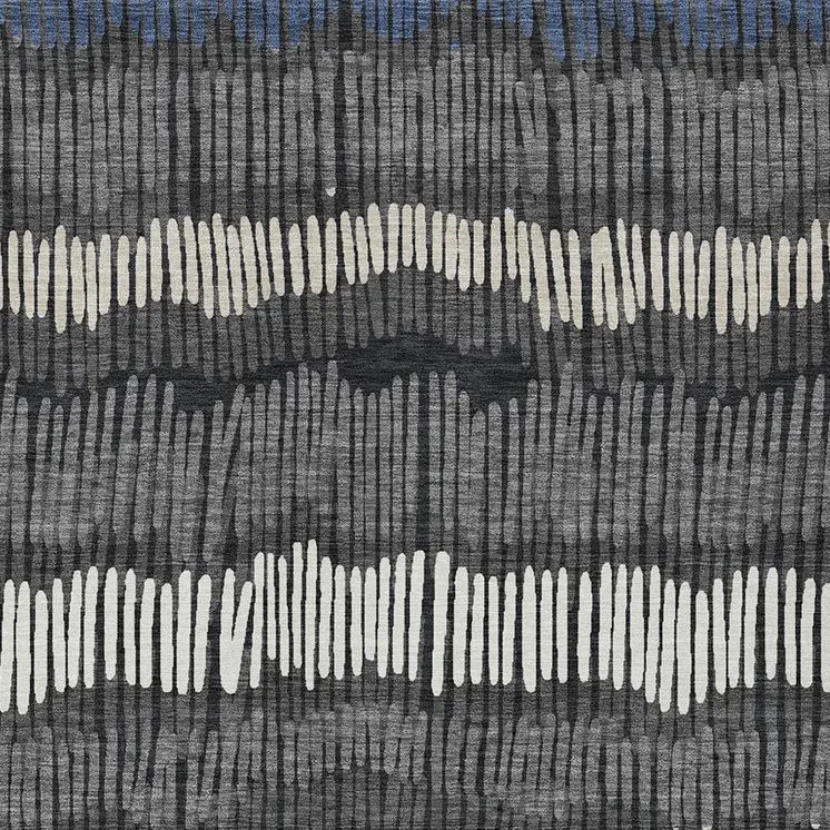 8' X 10' Charcoal Blue And Ivory Striped Washable Indoor Outdoor Area Rug