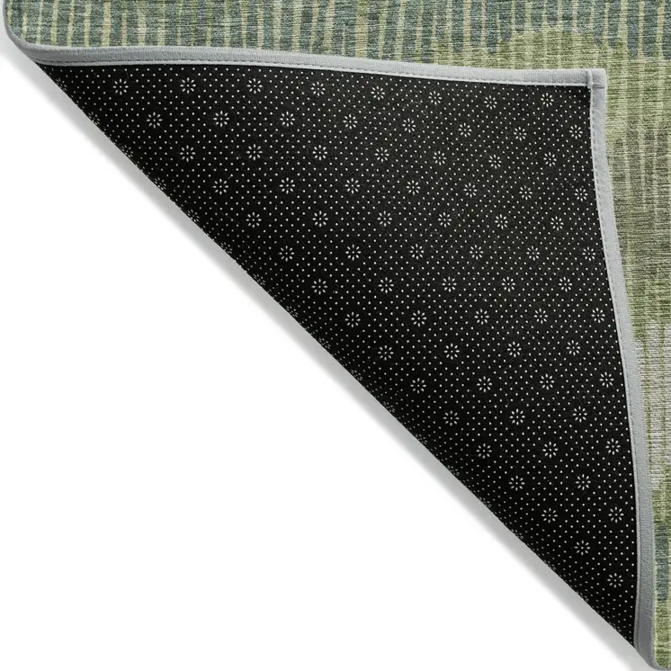 5' X 8' Green Gray And Ivory Striped Washable Indoor Outdoor Area Rug