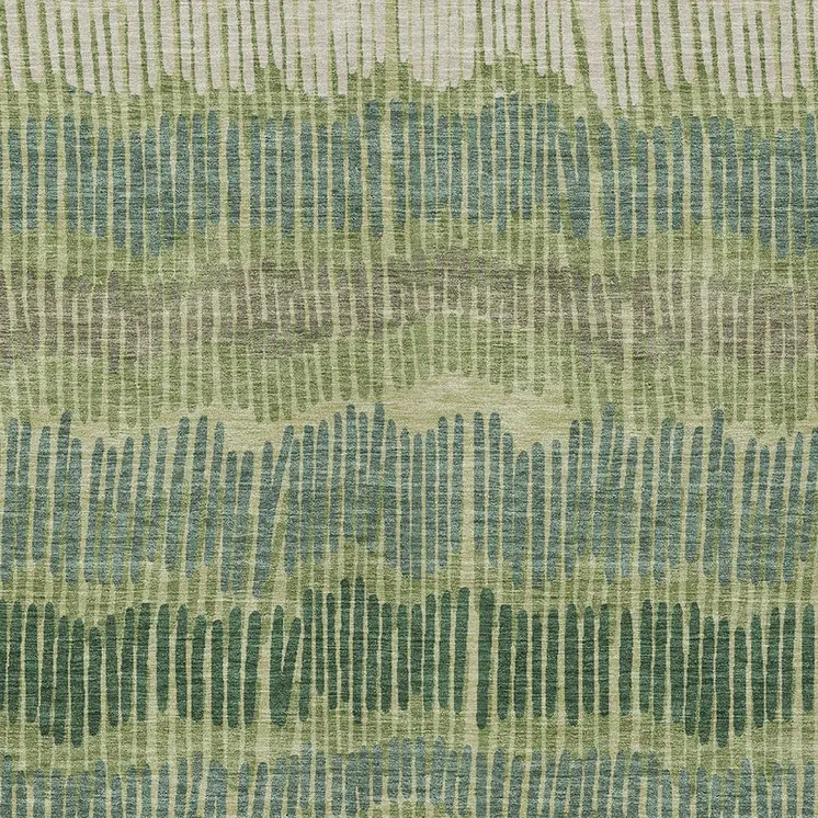 5' X 8' Green Gray And Ivory Striped Washable Indoor Outdoor Area Rug