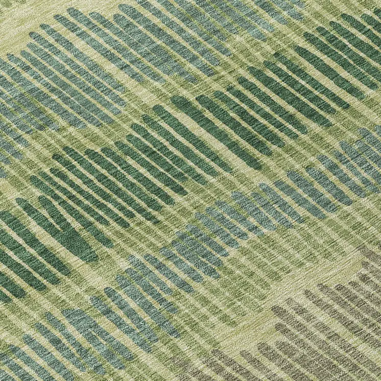 8' Green Gray And Ivory Round Striped Washable Indoor Outdoor Area Rug